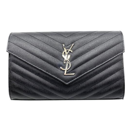 Saint Laurent Large Monogram Chain Envelope Black Leather Cross Body Bag