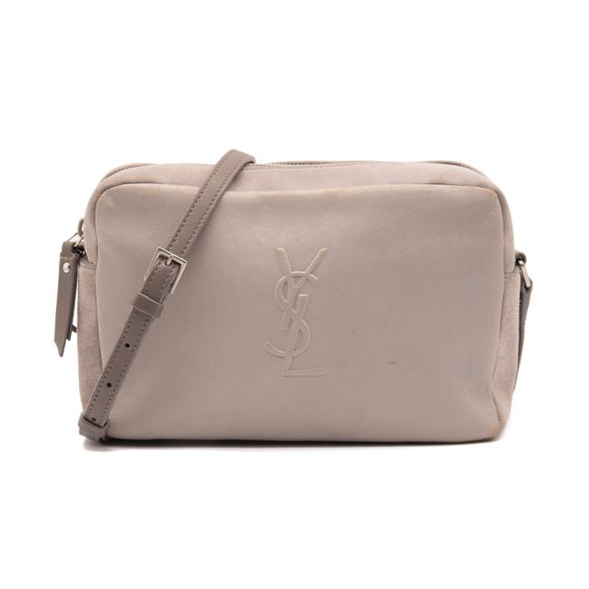 Saint Laurent Lou Camera Suede Monogram Small Fog Cross Body Grey Leather Shoulder Bag