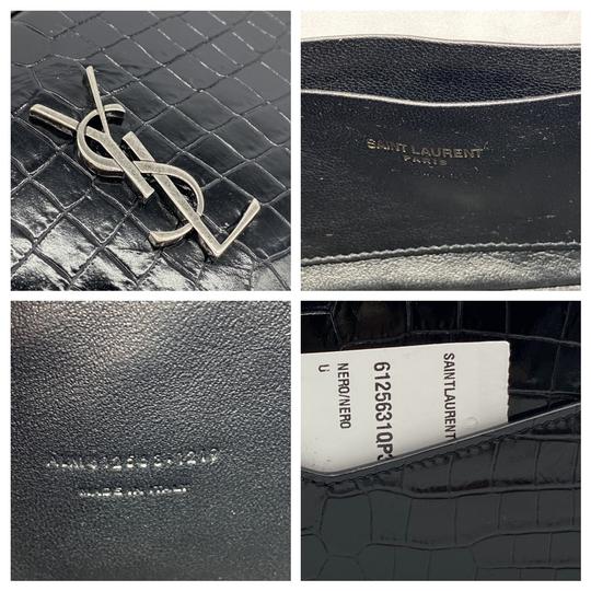 Saint Laurent Lou Ysl Monogram Camera Mini In Croc-embossed Black Leather Cross Body Bag