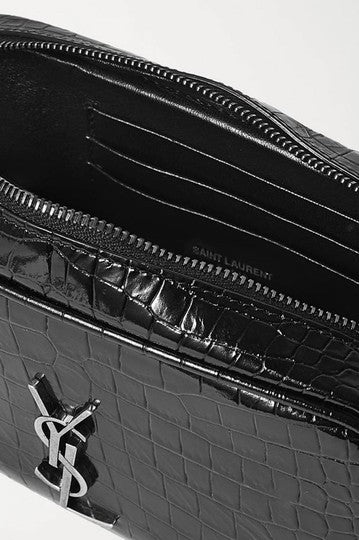 Saint Laurent Lou Ysl Monogram Camera Mini In Croc-embossed Black Leat -  MyDesignerly