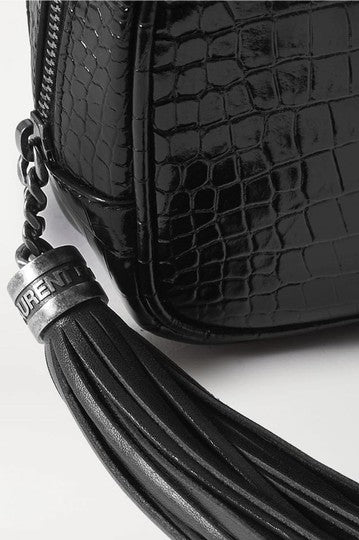 Saint Laurent Lou Ysl Monogram Camera Mini In Croc-embossed Black Leather Cross Body Bag
