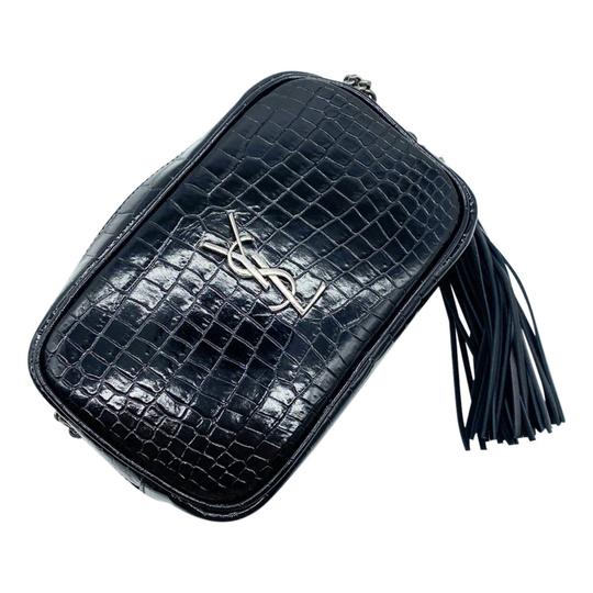 Saint Laurent Lou Ysl Monogram Camera Mini In Croc-embossed Black Leather Cross Body Bag