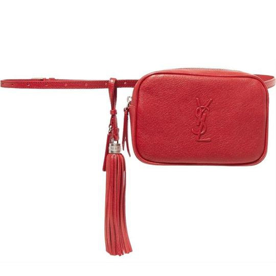 Saint Laurent Loulou Belt Lou Monogram Textured Embossed Red Leather Cross Body Bag