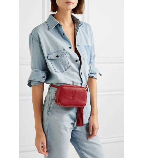 Saint Laurent Loulou Belt Lou Monogram Textured Embossed Red Leather Cross Body Bag