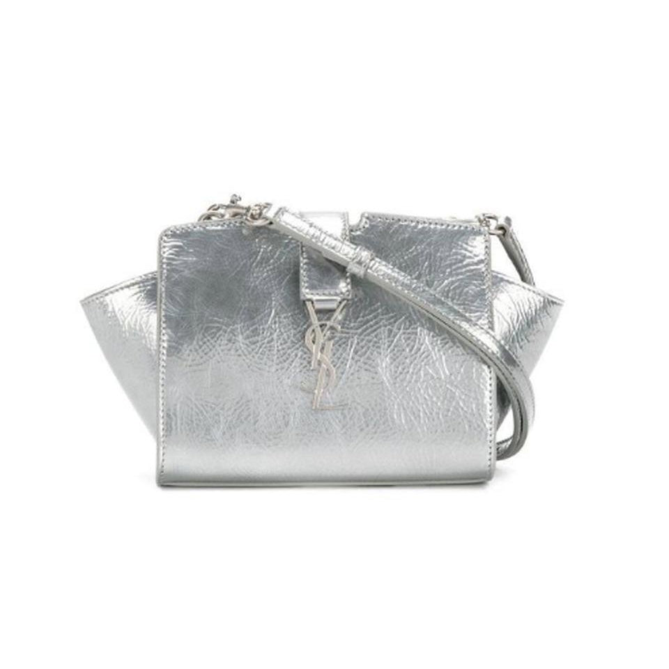 NEW Saint Laurent Monogram Cabas Toy Metallic Leather Cross Body Bag