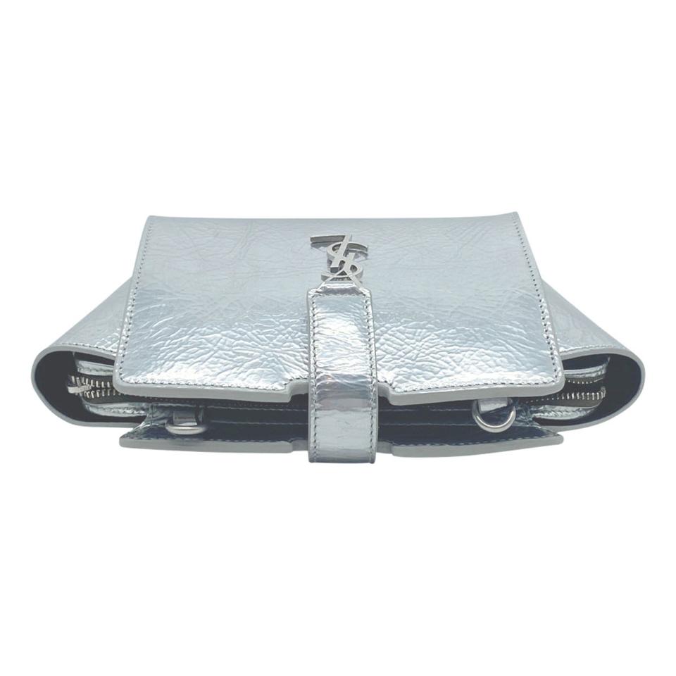 NEW Saint Laurent Monogram Cabas Toy Metallic Leather Cross Body Bag