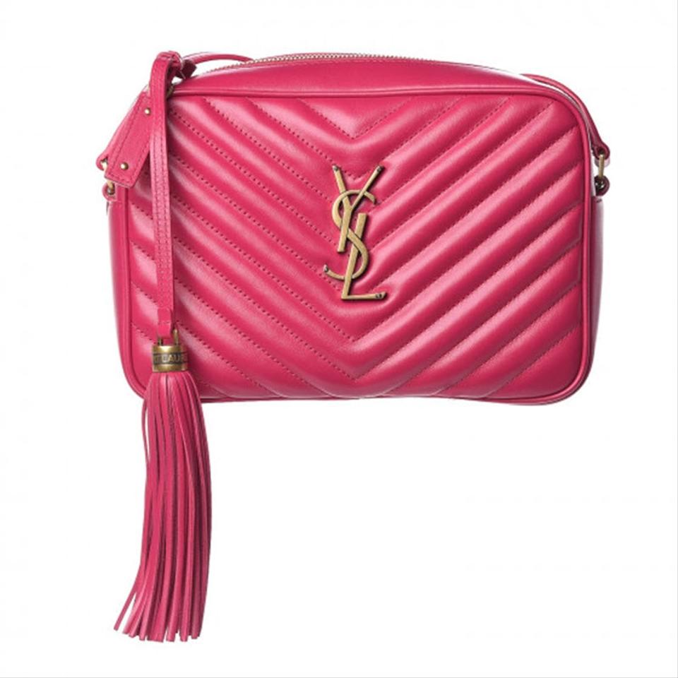 Saint Laurent Monogram Camera Lou Calfskin Matelasse Bright Pink Leather Shoulder Bag