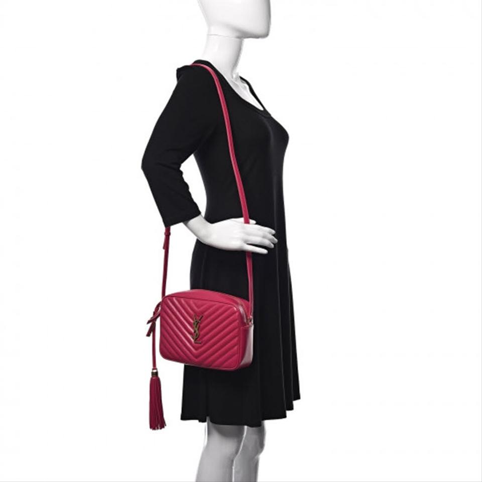 Saint Laurent Monogram Camera Lou Calfskin Matelasse Bright Pink Leather Shoulder Bag