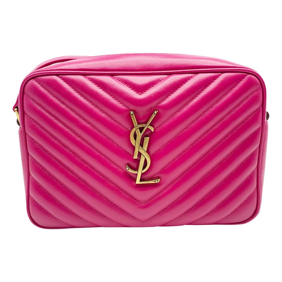 Saint Laurent Monogram Camera Lou Calfskin Matelasse Bright Pink Leather Shoulder Bag