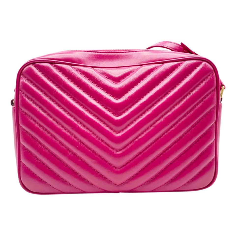 Saint Laurent Monogram Camera Lou Calfskin Matelasse Bright Pink Leather Shoulder Bag