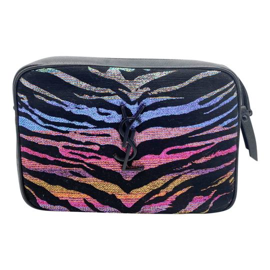 Saint Laurent Monogram Camera Lou Metallic Tiger Stripe Black Leather Cross Body Bag