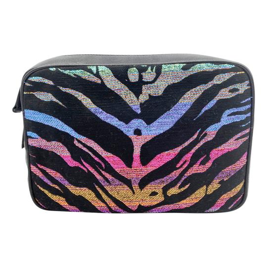 Saint Laurent Monogram Camera Lou Metallic Tiger Stripe Black Leather Cross Body Bag