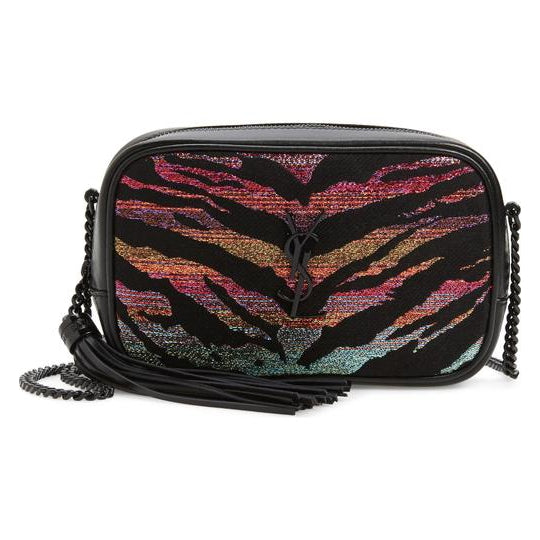Saint Laurent Monogram Camera Lou Mini Tiger Stripe Black Leather Cross Body Bag