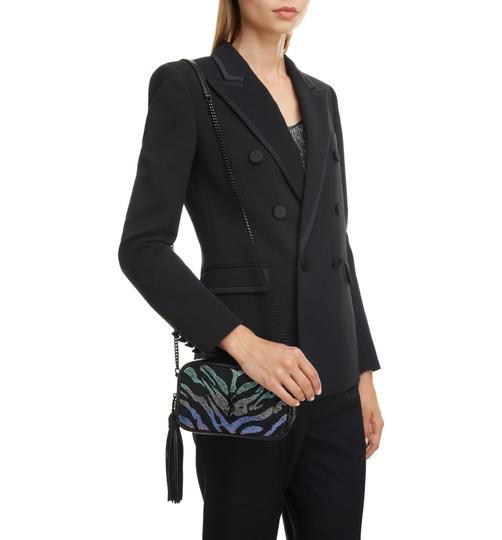 Saint Laurent Monogram Camera Lou Mini Tiger Stripe Black Leather Cross Body Bag