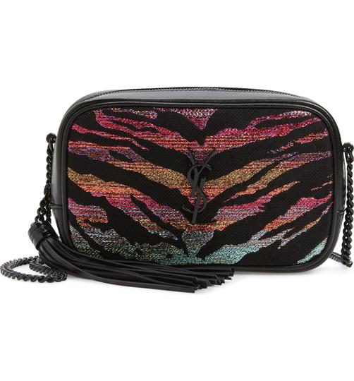 Saint Laurent Monogram Camera Lou Mini Tiger Stripe Black Leather Cross Body Bag