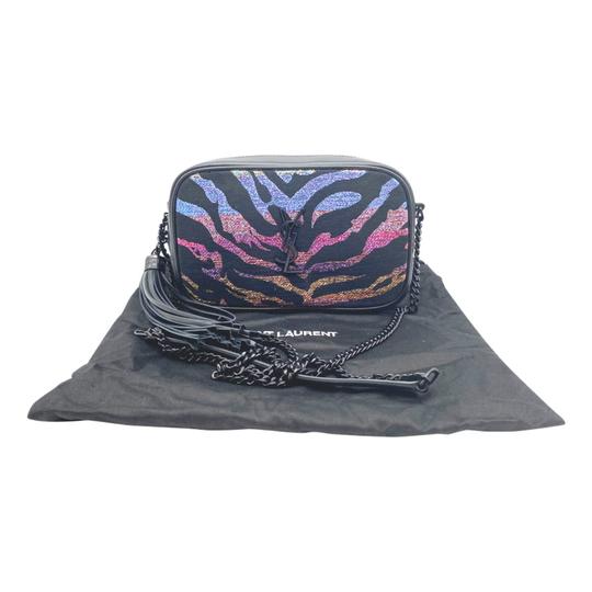 Saint Laurent Monogram Camera Lou Mini Tiger Stripe Black Leather Cross Body Bag