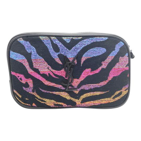 Saint Laurent Monogram Camera Lou Mini Tiger Stripe Black Leather Cross Body Bag