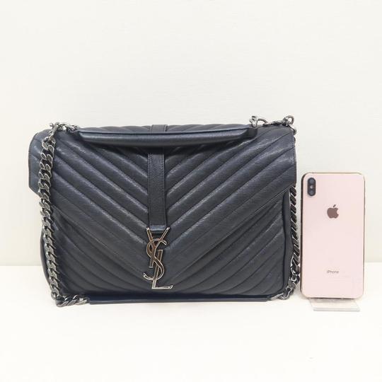 Saint Laurent Monogram College Large Black Calfskin Leather Satchel