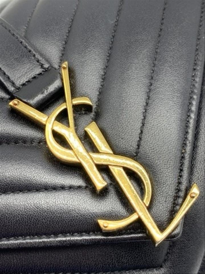 Saint Laurent Monogram Collège Medium Envelope Chain Black Leather Shoulder Bag