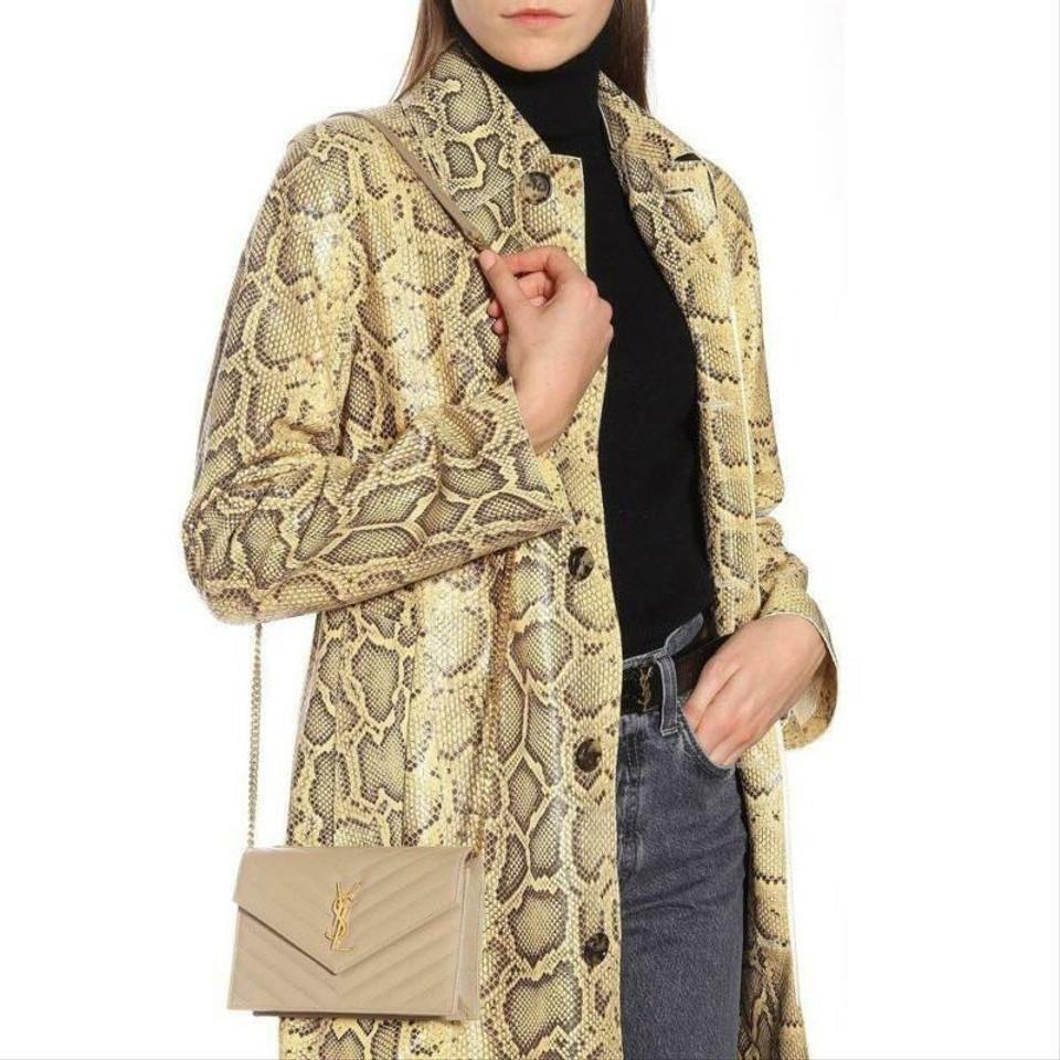 Saint Laurent Monogram Envelope Chain Wallet Small Poudre Beige Leather Cross Body Bag