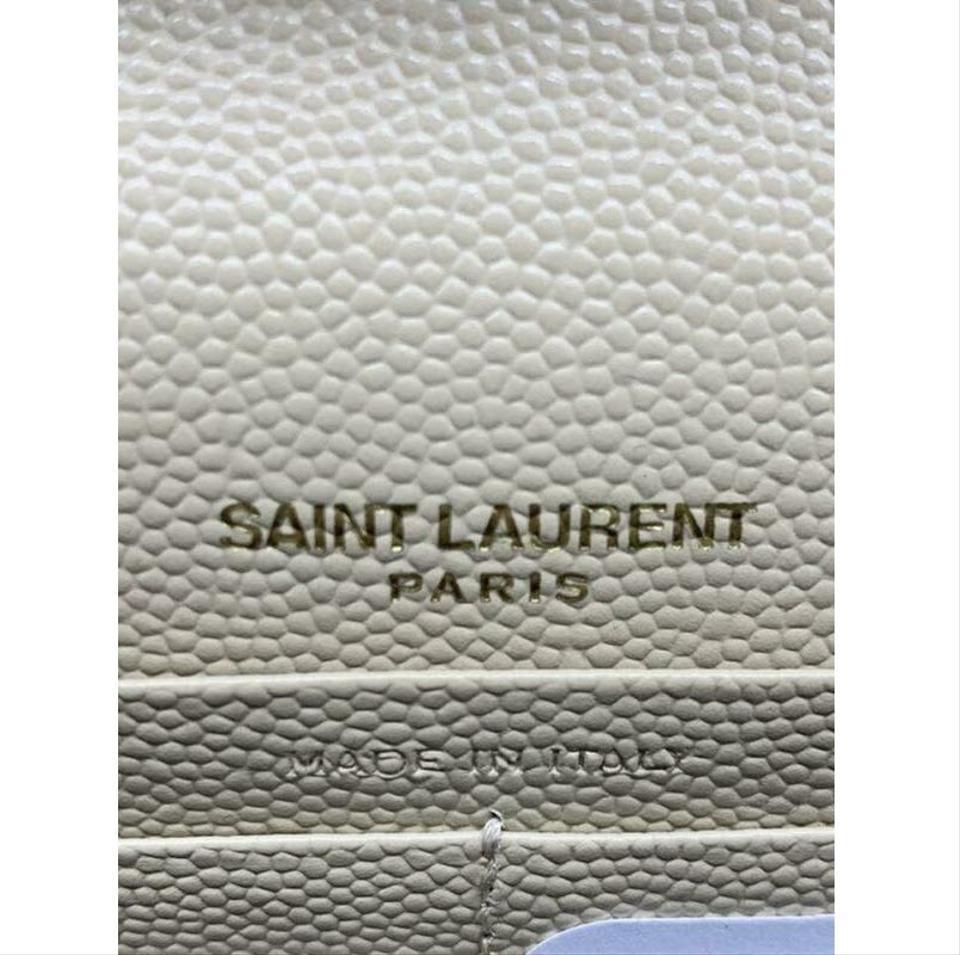 Saint Laurent Monogram Envelope Chain Wallet Small Poudre Beige Leather Cross Body Bag