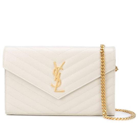 Saint Laurent Monogram Envelope Chain Wallet Woc White Leather Cross Body Bag