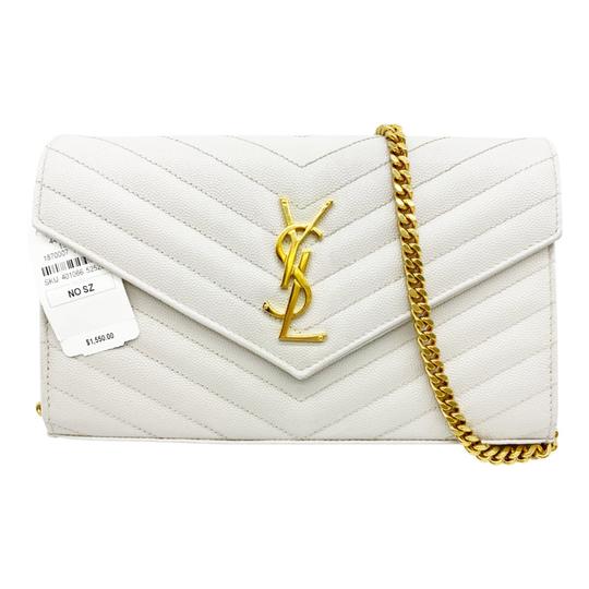 Saint Laurent Monogram Envelope Chain Wallet Woc White Leather Cross Body Bag