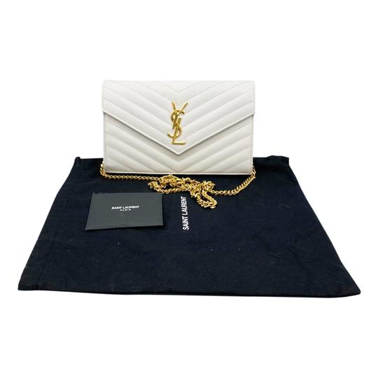 Saint Laurent Monogram Envelope Chain Wallet Woc White Leather Cross Body Bag