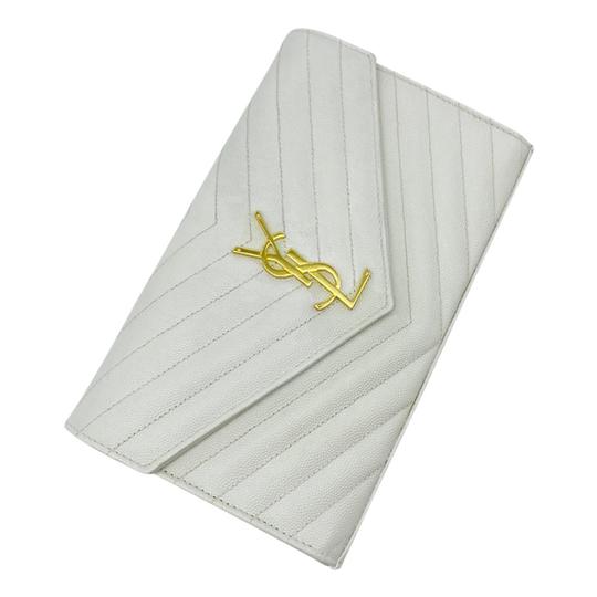 Saint Laurent Monogram Envelope Chain Wallet Woc White Leather Cross Body Bag