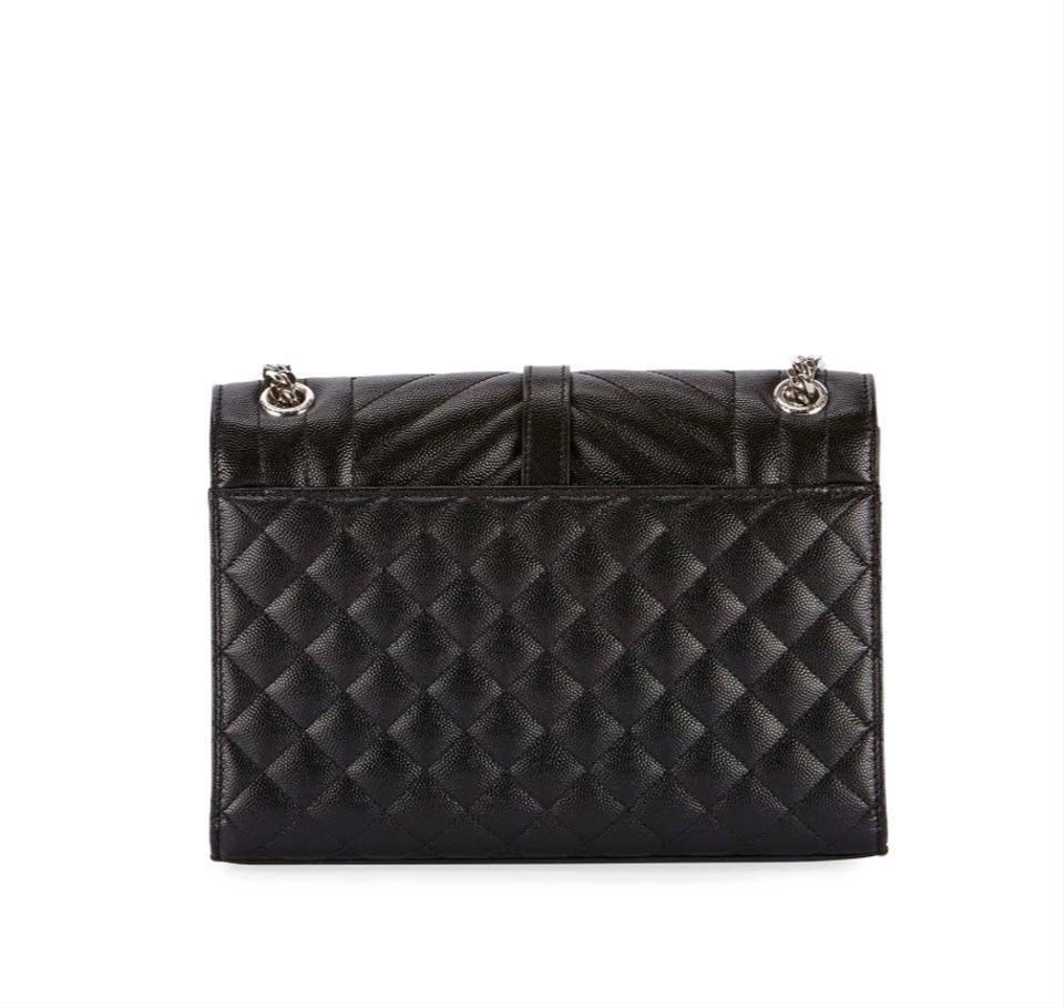 Saint Laurent Monogram Envelope Shoulder Medium Tri-quilted Matelasse Grain De Poudre Flap Black Leather Cross Body Bag
