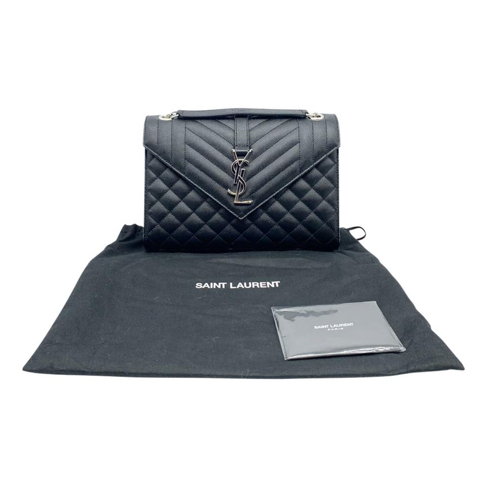 Saint Laurent Monogram Envelope Shoulder Medium Tri-quilted Matelasse Grain De Poudre Flap Black Leather Cross Body Bag