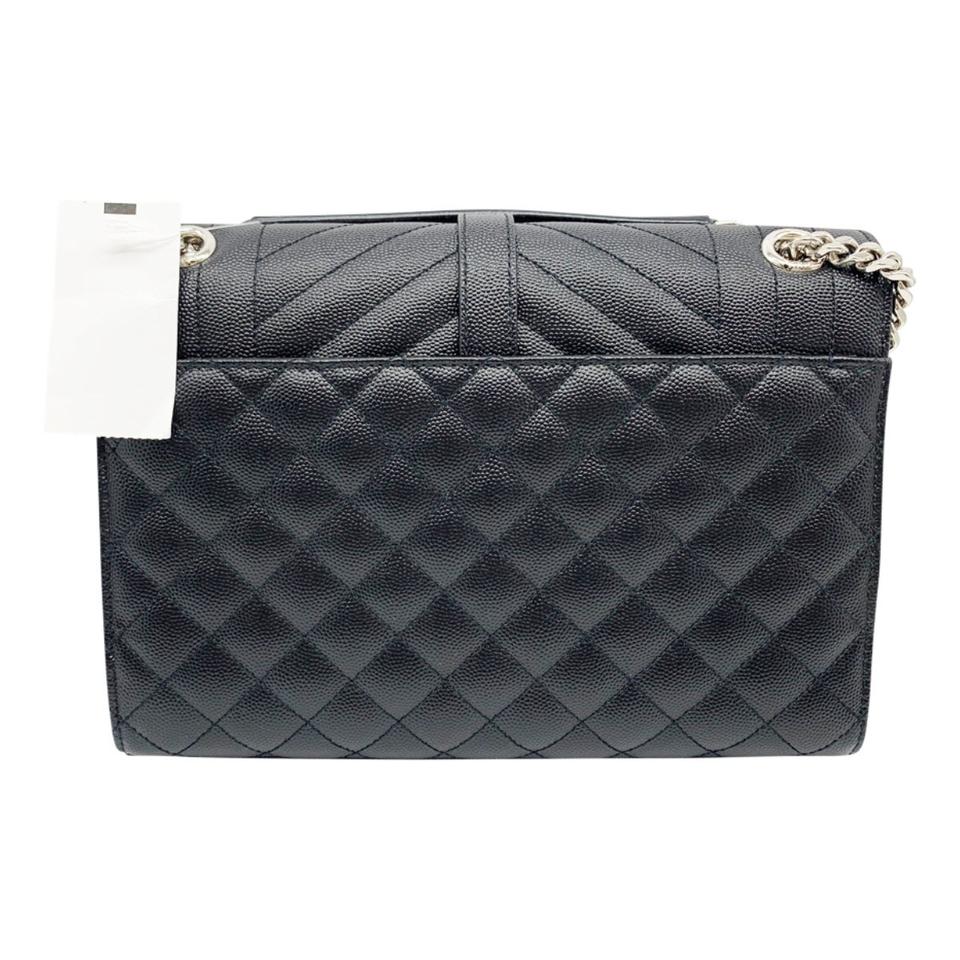 Saint Laurent Monogram Envelope Shoulder Medium Tri-quilted Matelasse Grain De Poudre Flap Black Leather Cross Body Bag