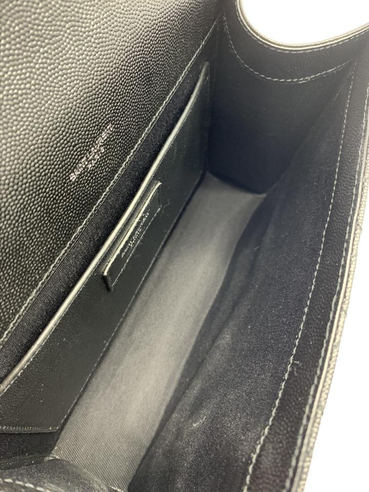 Saint Laurent Monogram Envelope Shoulder Medium Tri-quilted Matelasse Grain De Poudre Flap Black Leather Cross Body Bag