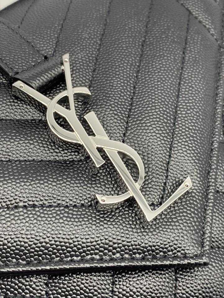 Saint Laurent Monogram Envelope Shoulder Medium Tri-quilted Matelasse Grain De Poudre Flap Black Leather Cross Body Bag