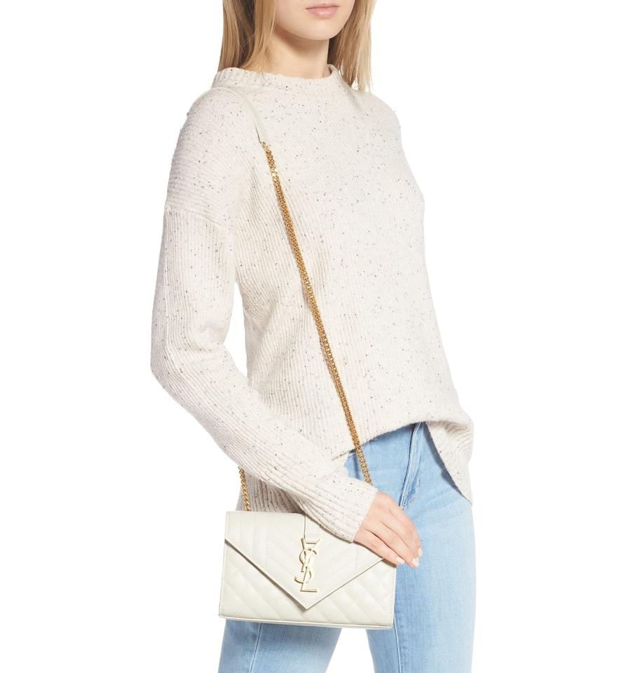 Saint Laurent Monogram Envelope Small Mono Calfskin Triquilt White Leather Shoulder Bag