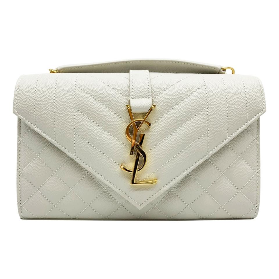 Saint Laurent Monogram Envelope Small Mono Calfskin Triquilt White Leather Shoulder Bag