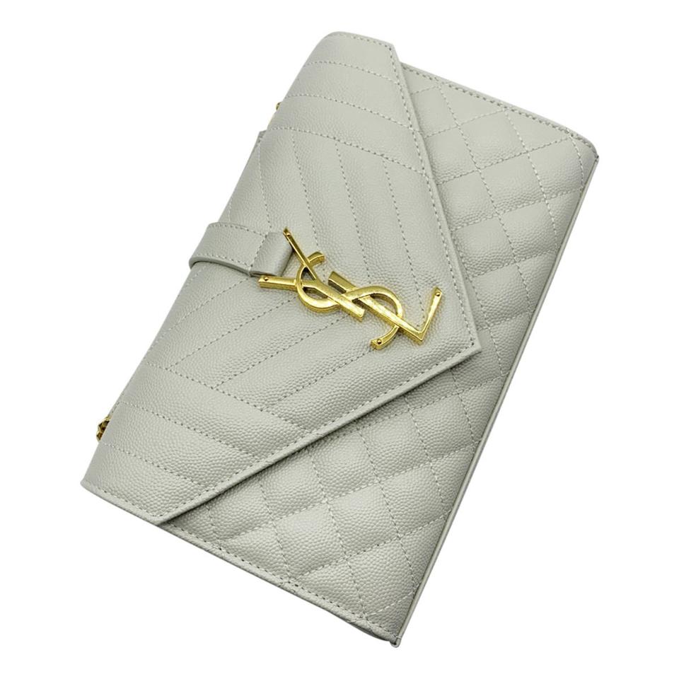 Saint Laurent Monogram Envelope Small Mono Calfskin Triquilt White Leather Shoulder Bag