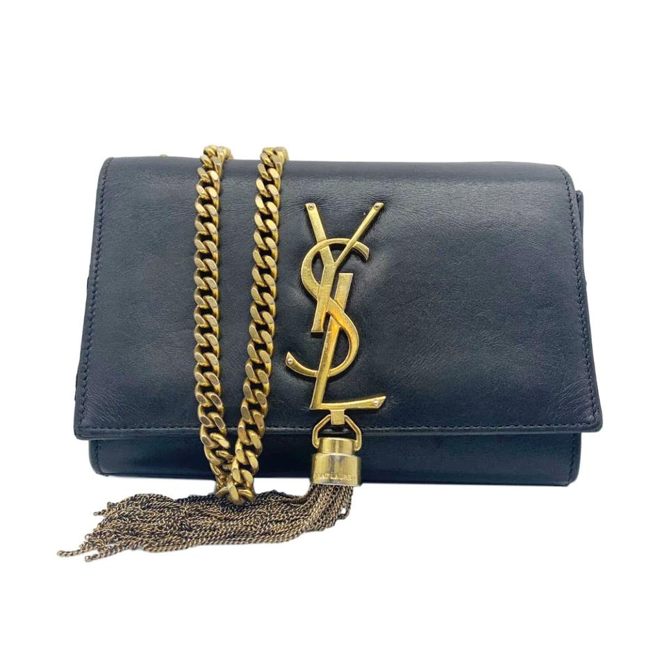 Saint Laurent Monogram Kate Calfskin Small Classic Tassel Satchel Black Leather Shoulder Bag