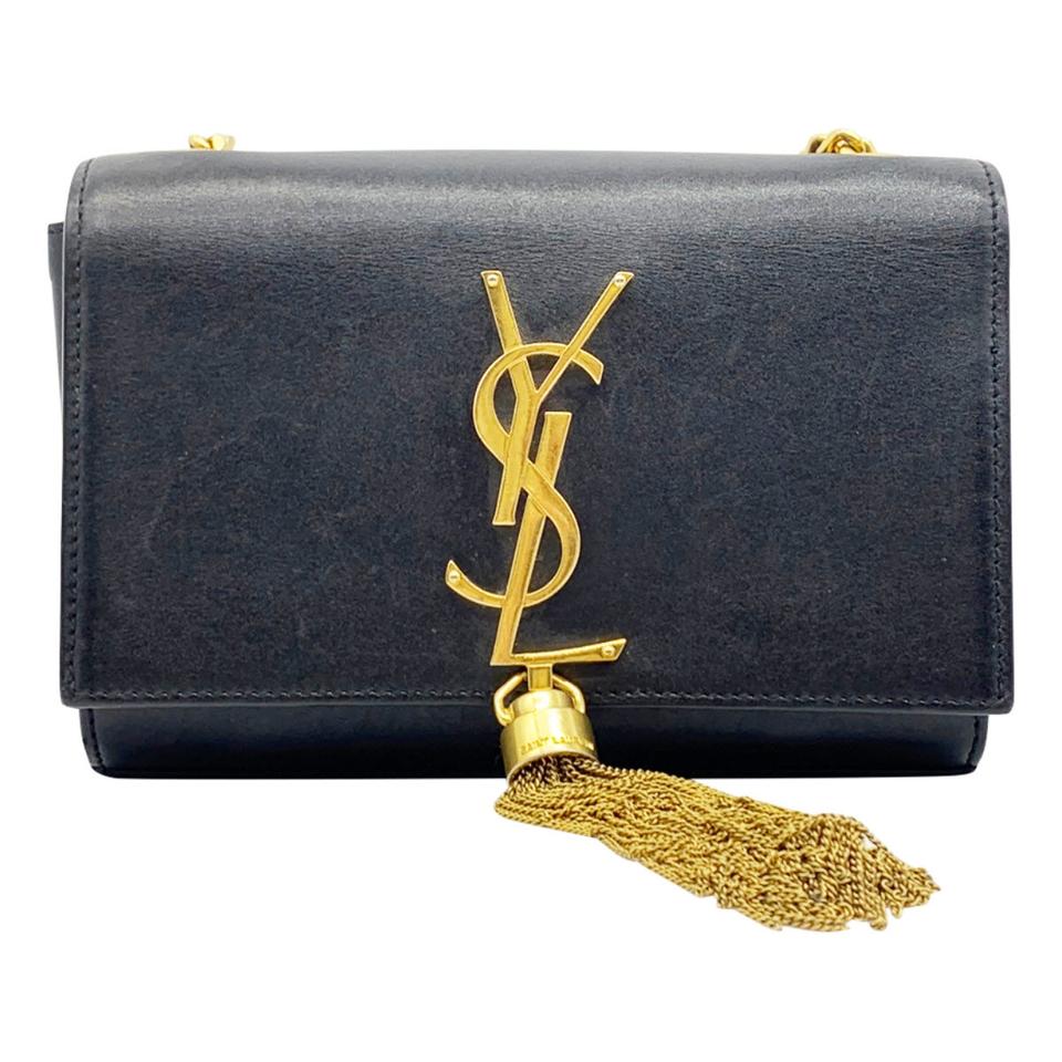 Saint Laurent Monogram Kate Calfskin Small Classic Tassel Satchel Black Leather