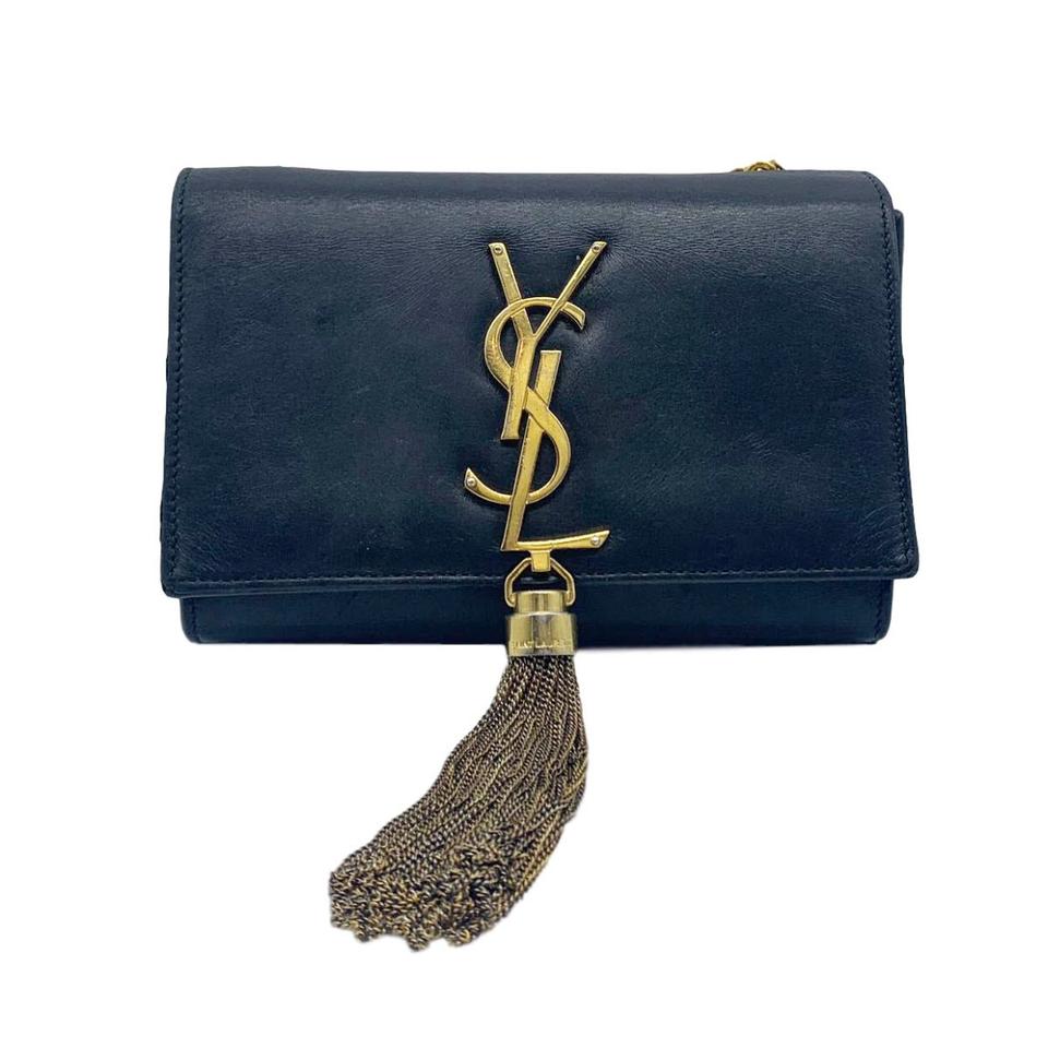Saint Laurent Monogram Kate Calfskin Small Classic Tassel Satchel Black Leather Shoulder Bag