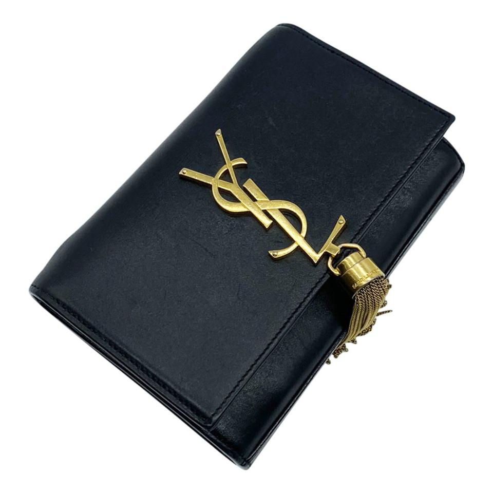 Saint Laurent Monogram Kate Calfskin Small Classic Tassel Satchel Black Leather
