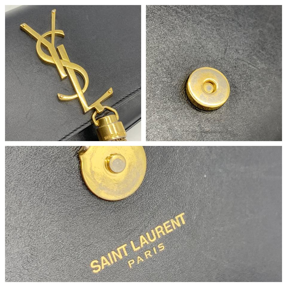 Saint Laurent Monogram Kate Calfskin Small Classic Tassel Satchel Black Leather