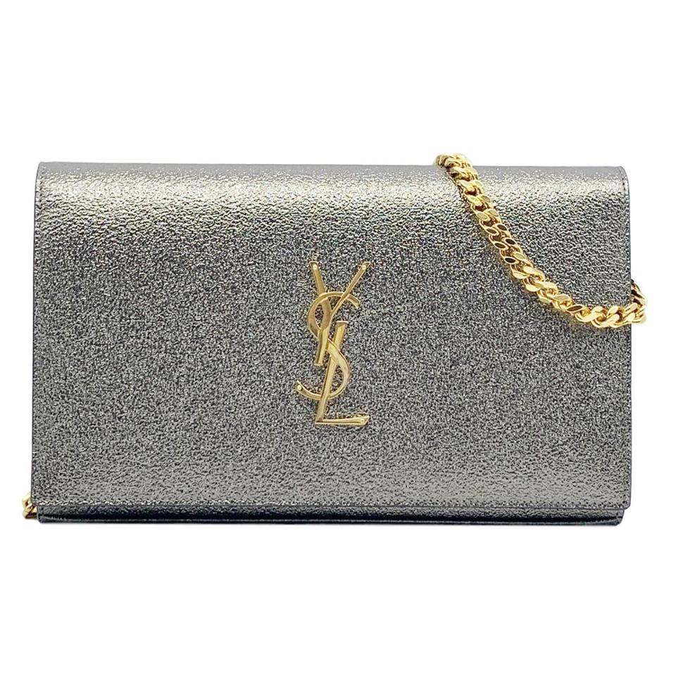 NEW Saint Laurent Monogram Kate Chain Wallet Wallet On Chain / Silver/Erosion