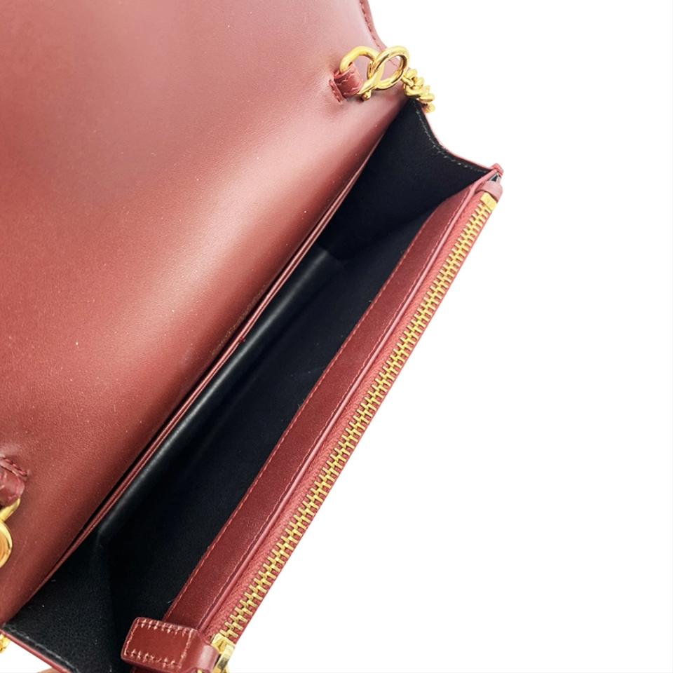 Saint Laurent Monogram Kate Chain Wallet Tassel Plum Red Calfskin Leather