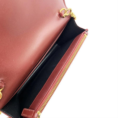 Saint Laurent Monogram Kate Chain Wallet Tassel Plum Red Calfskin Leather