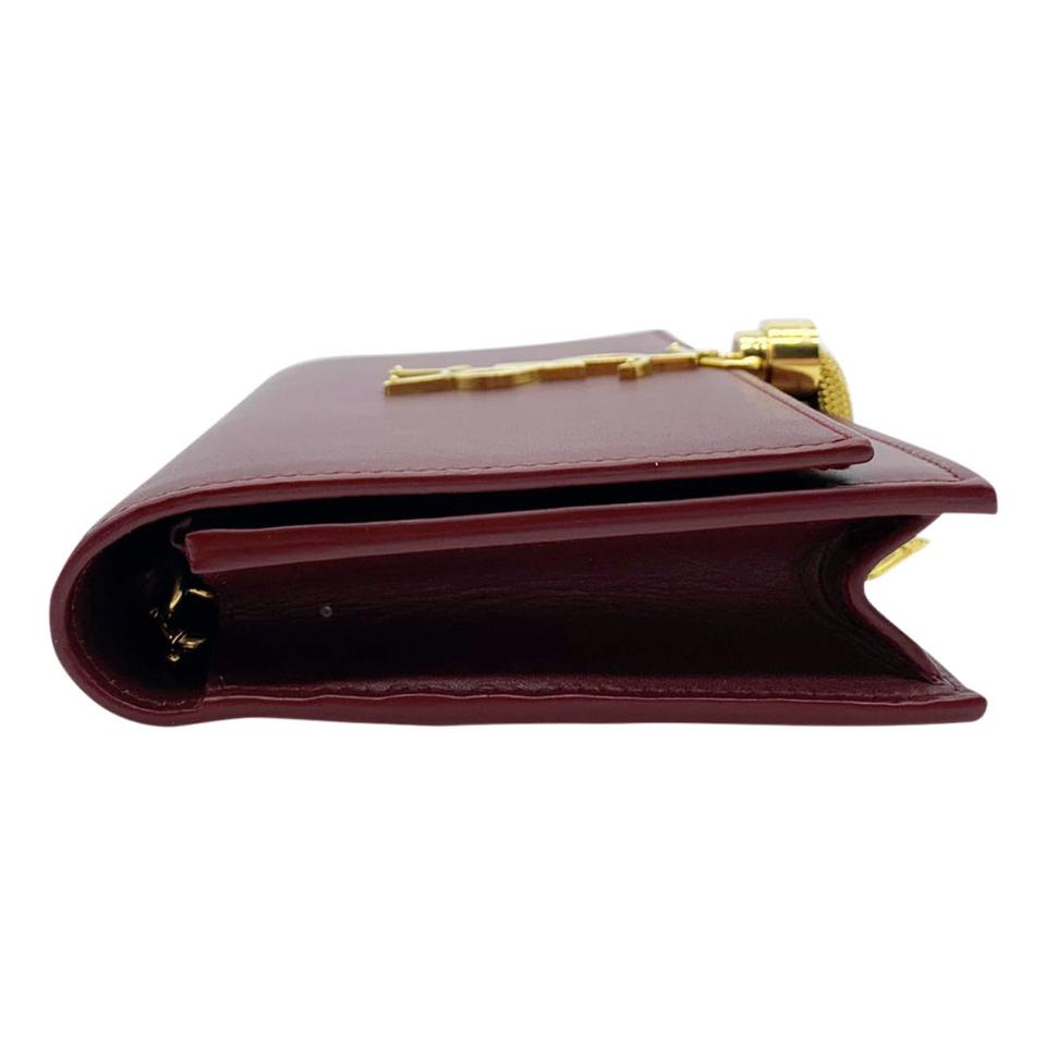 Saint Laurent Monogram Kate Chain Wallet Tassel Plum Red Calfskin Leather