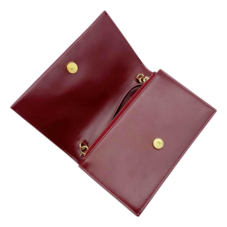 Saint Laurent Monogram Kate Chain Wallet Tassel Plum Red Calfskin Leather