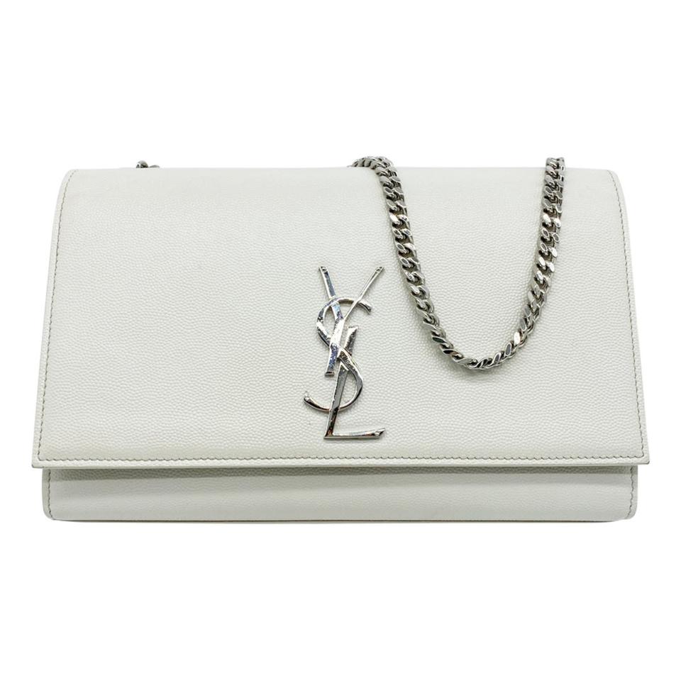Saint Laurent Monogram Kate Crossbody Medium Grained Monogram White Leather Shoulder Bag