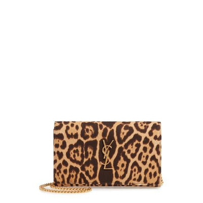 Saint Laurent Monogram Kate Leopard Print Wallet On A Chain Brown Leather Cross Body Bag