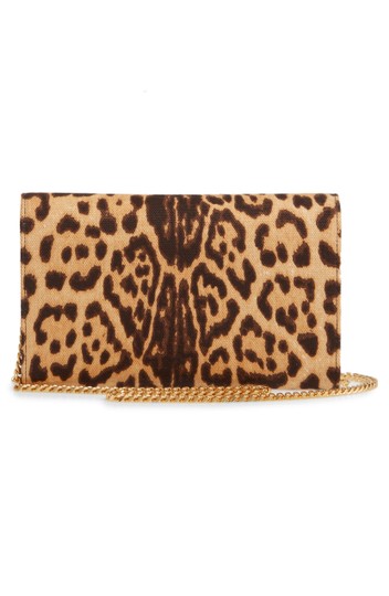 Saint Laurent Monogram Kate Leopard Print Wallet On A Chain Brown Leather Cross Body Bag